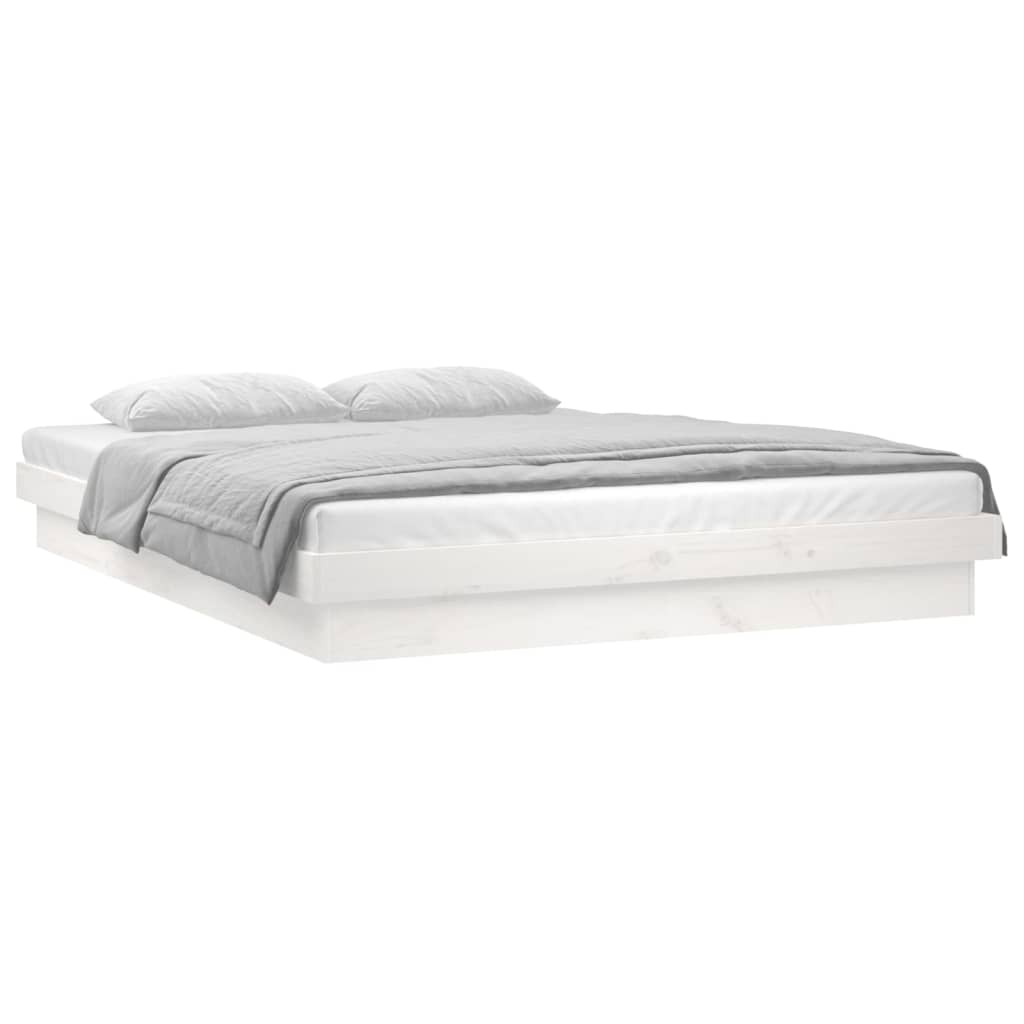 vidaXL Bedframe LED massief hout wit 140x190 cm afbeelding