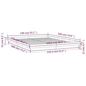 Rám postele s LED světlem bílý 140 x 190 cm masivní dřevo - obrázek 15