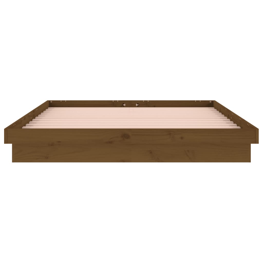 mézbarna tömör fa ágykeret LED-ekkel 140x190 cm