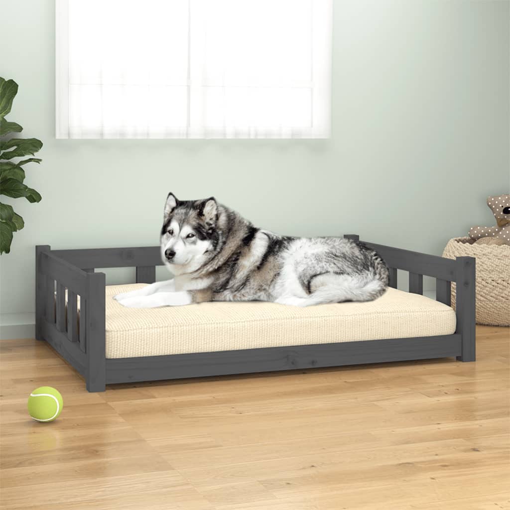 Krevet za pse sivi 105,5 x 75,5 x 28 cm od masivne borovine