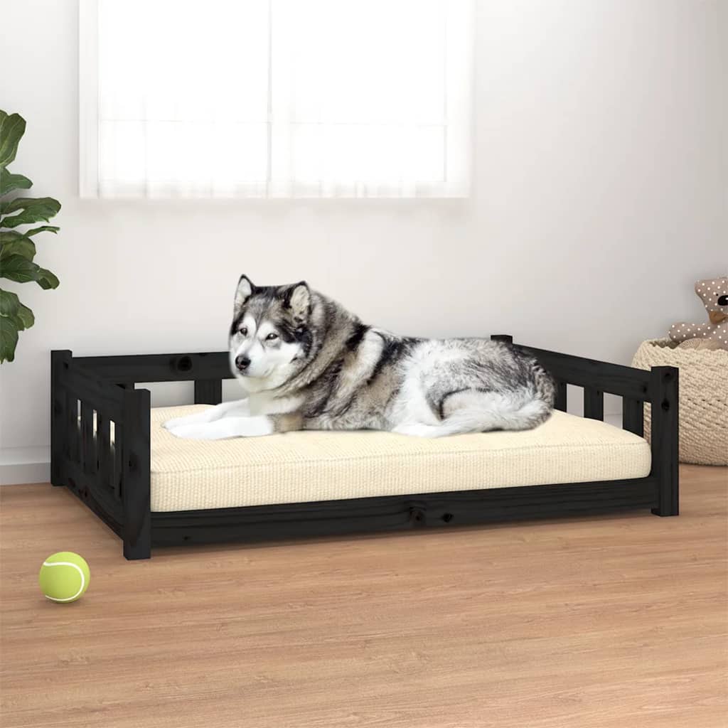 Krevet za pse crna 105,5 x 75,5 x 28 cm od masivne borovine