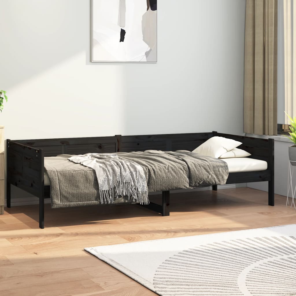 vidaXL daybed massivt fyrretræ sort 90x190 cm