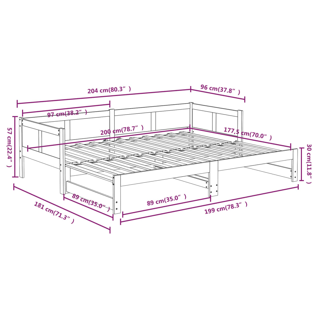 Dnevni ležaj na izvlačenje bijeli 2x(90x200)cm masivna borovina