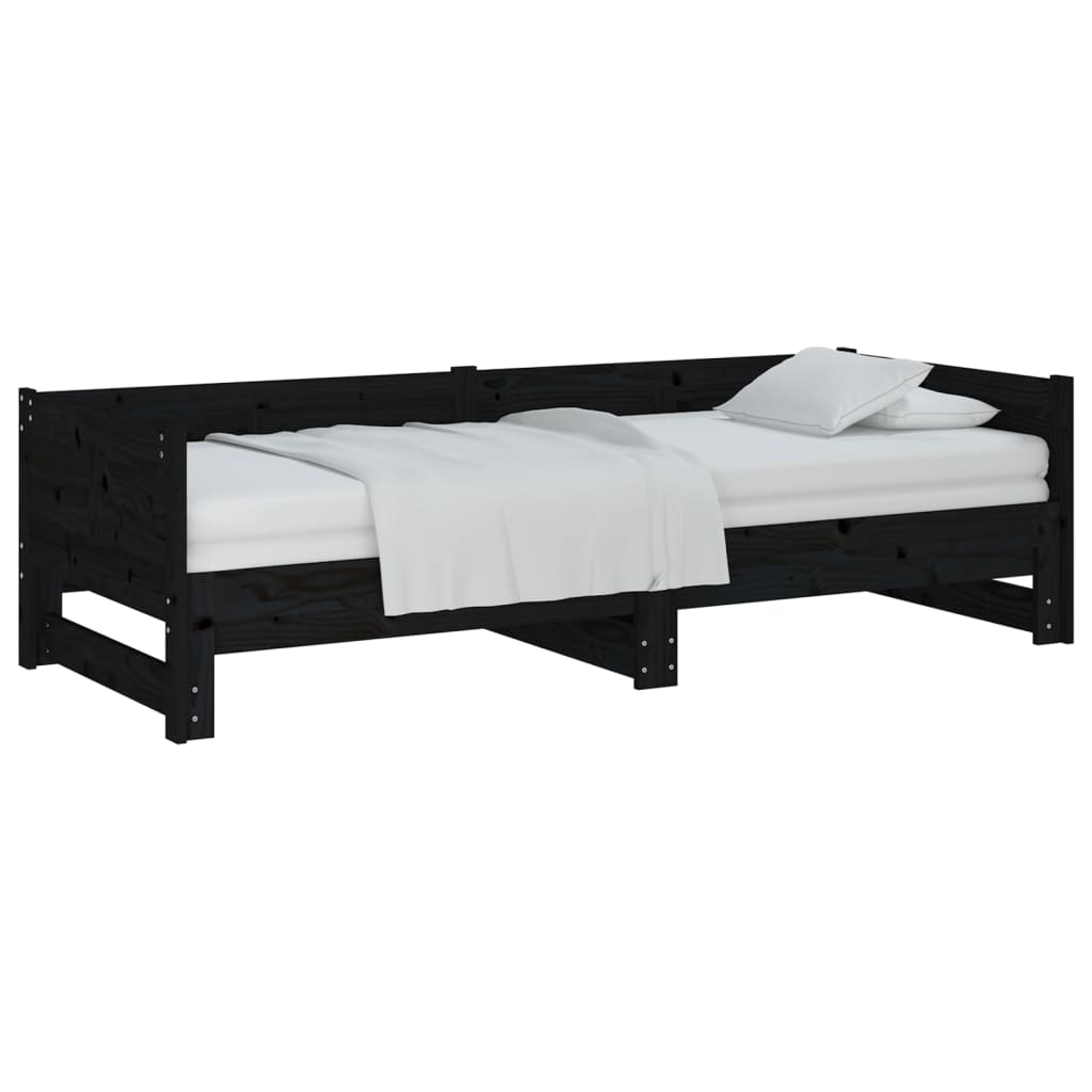 vidaXL Pat extensibil de zi, negru, 2x(80x200) cm, lemn masiv pin
