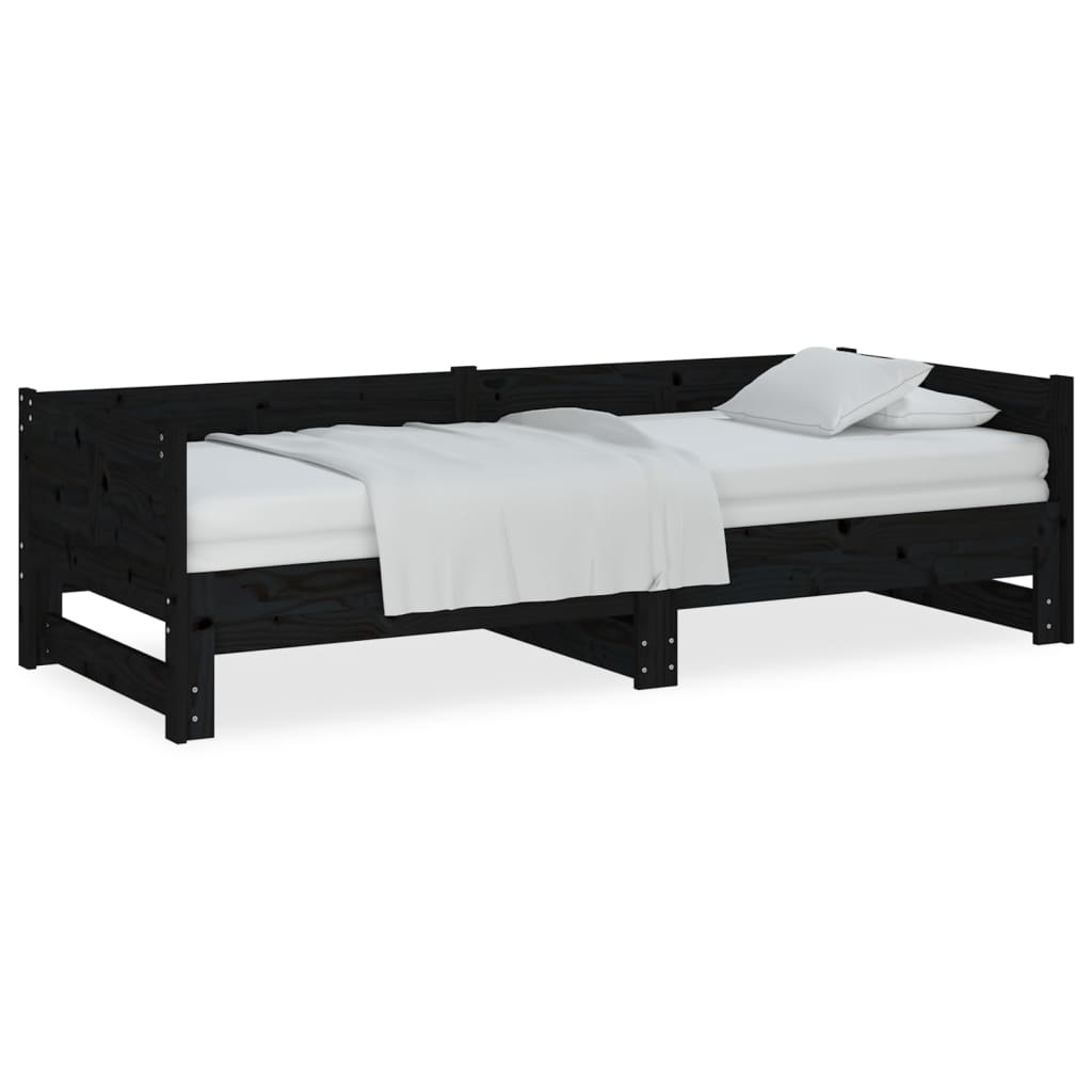Thumbnail - vidaXL Ausziehbares Tagesbett Schwarz Massivholz Kiefer 2x(90x190) cm