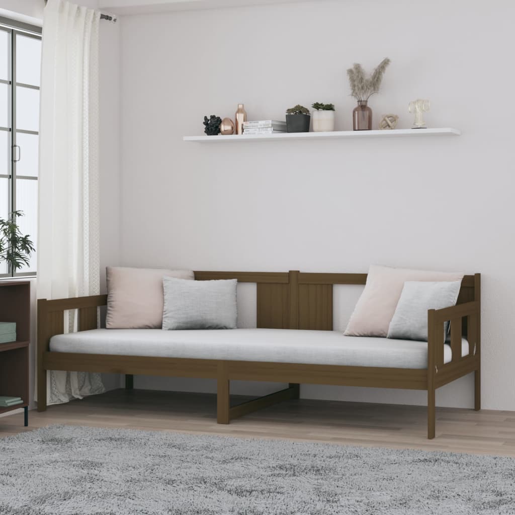 vidaXL daybed 90x200 cm massivt fyrretræ gyldenbrun billede