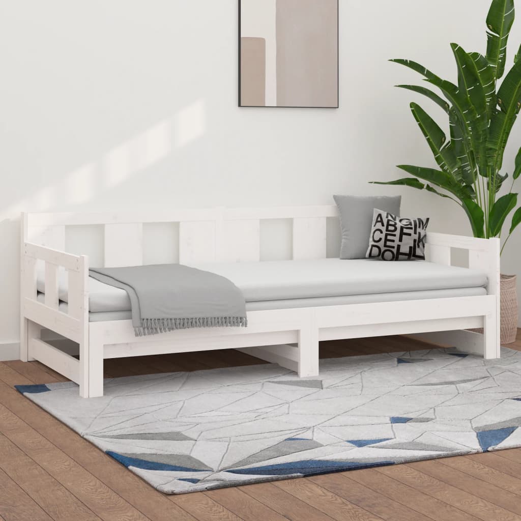Tagesbett Ausziehbar Weiß Massivholz Kiefer 2x(90×200) cm
