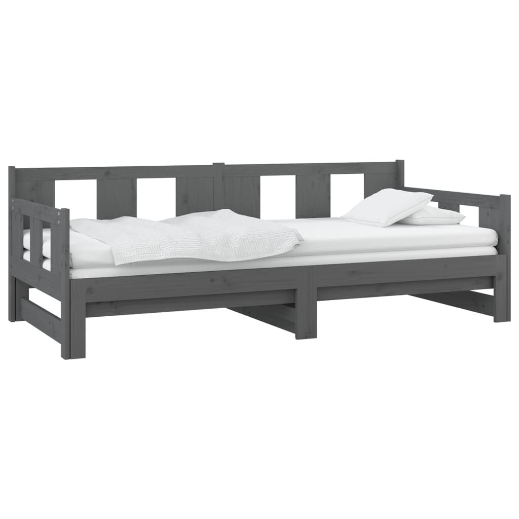

vidaXL Slaapbank uitschuifbaar massief grenenhout grijs 2x(90x200) cm