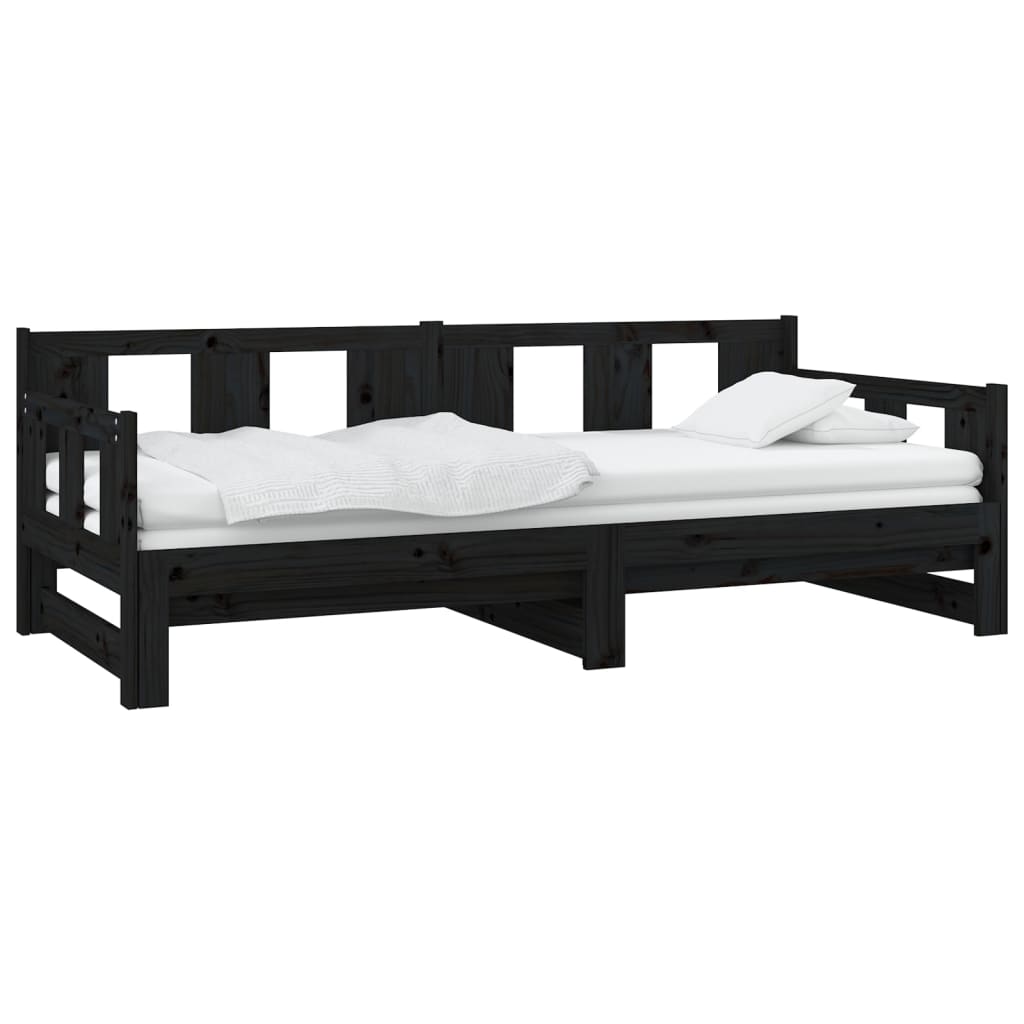 

vidaXL Slaapbank uitschuifbaar massief grenenhout zwart 2x(90x200) cm