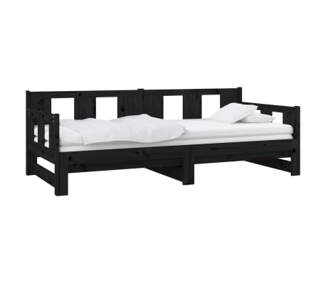 vidaXL Pat extensibil de zi, negru, 2x(90x200) cm, lemn masiv pin