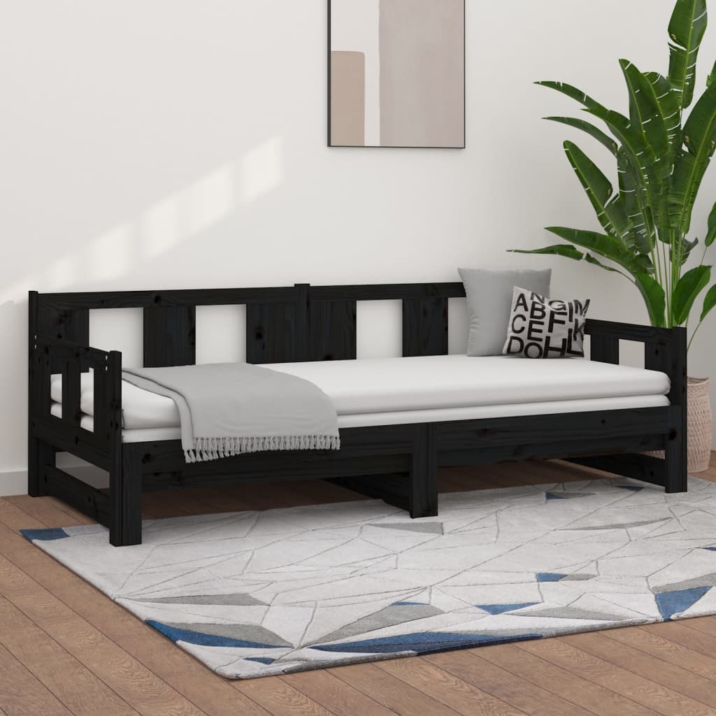 Výsuvná postel černá masivní borovice 2x (90 x 200) cm