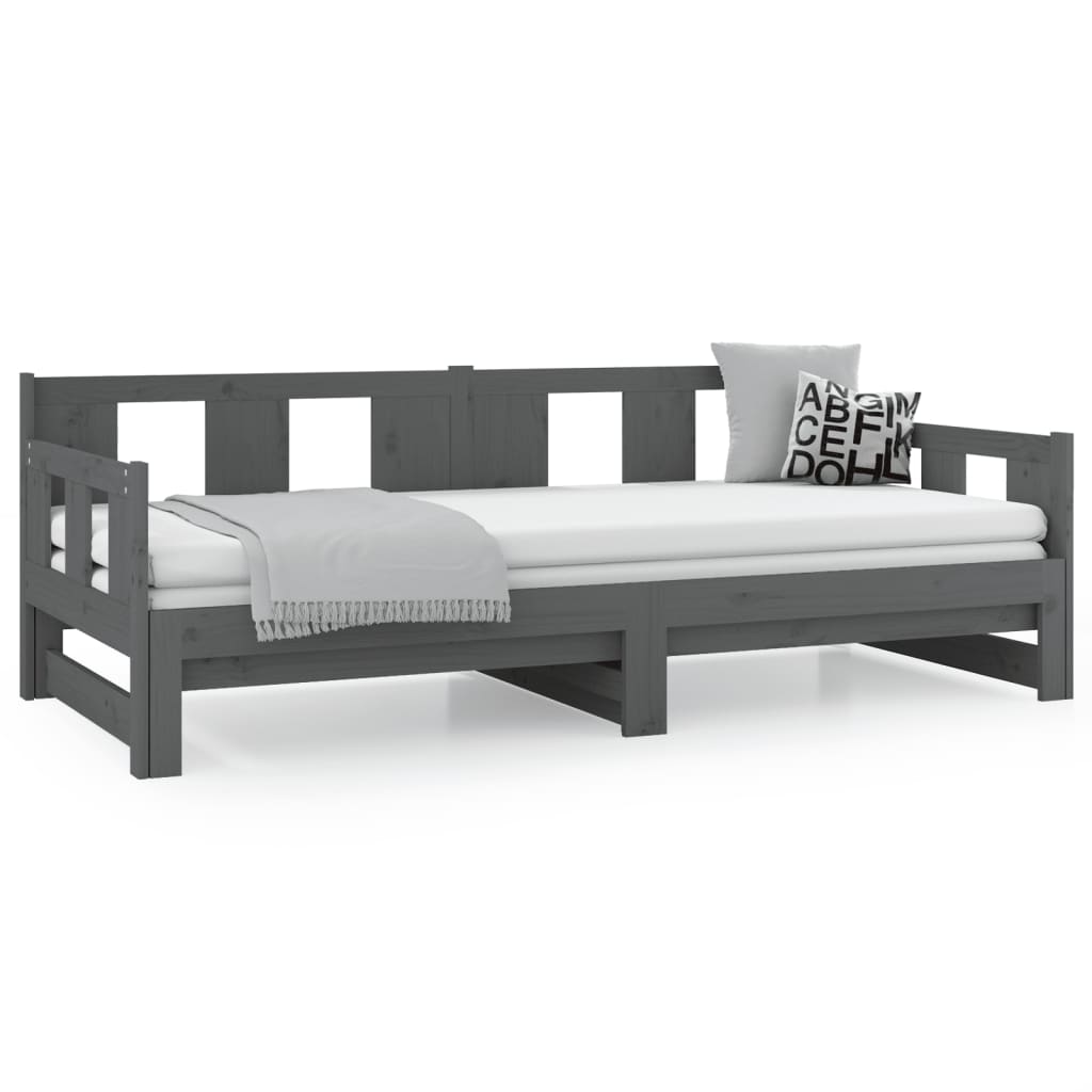  Rozkladacia denná posteľ sivá borovicový masív 2x(80x200) cm