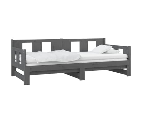 vidaXL Ł&oacute;żko rozsuwane, szare, lite drewno sosnowe, 2x(90x190) cm
