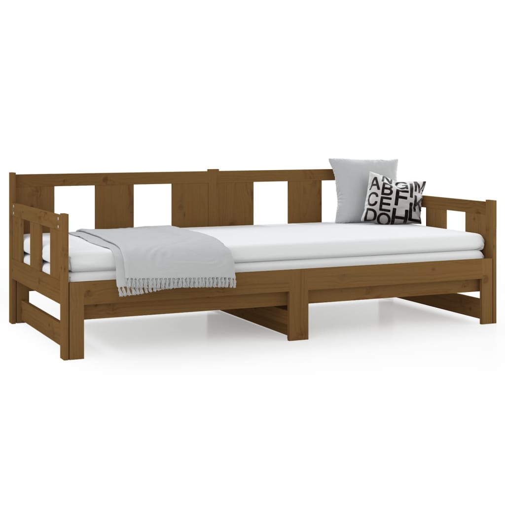 Pull-out Day Bed Honey Brown Solid Wood Pine 2x(90x190) Cm VidaXL 16 width=274