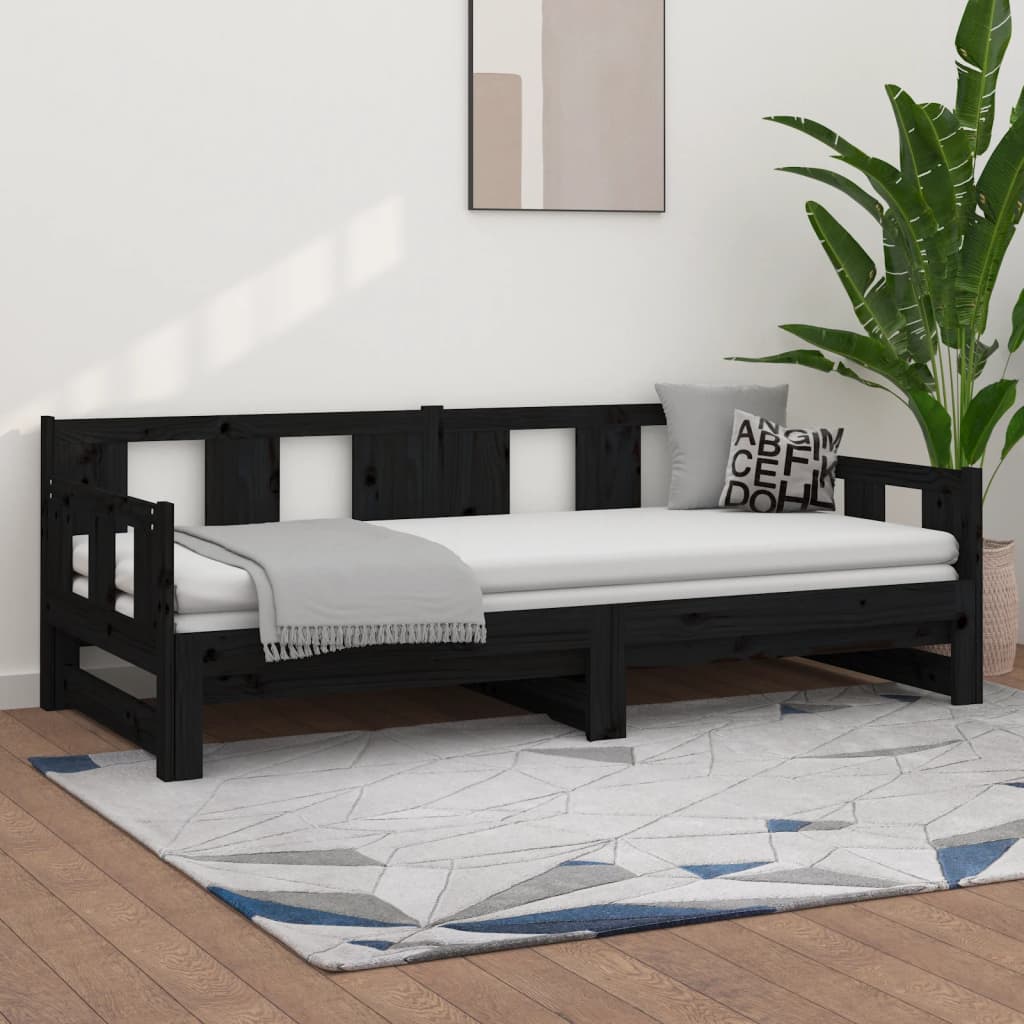 vidaXL daybed med udtræk 2x(90x190) cm massivt fyrretræ sort