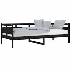 vidaXL Lova, juodos spalvos, 90x200cm, pu&scaron;ies medienos masyvas