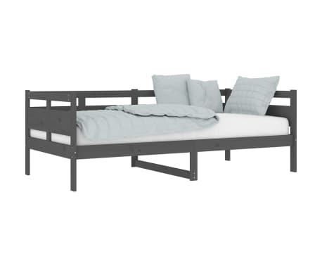 vidaXL Lova, pilkos spalvos, 90x190cm, pu&scaron;ies medienos masyvas