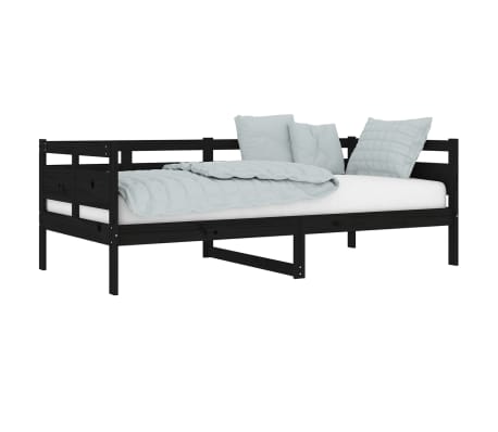 vidaXL Lova, juodos spalvos, 90x190cm, pu&scaron;ies medienos masyvas