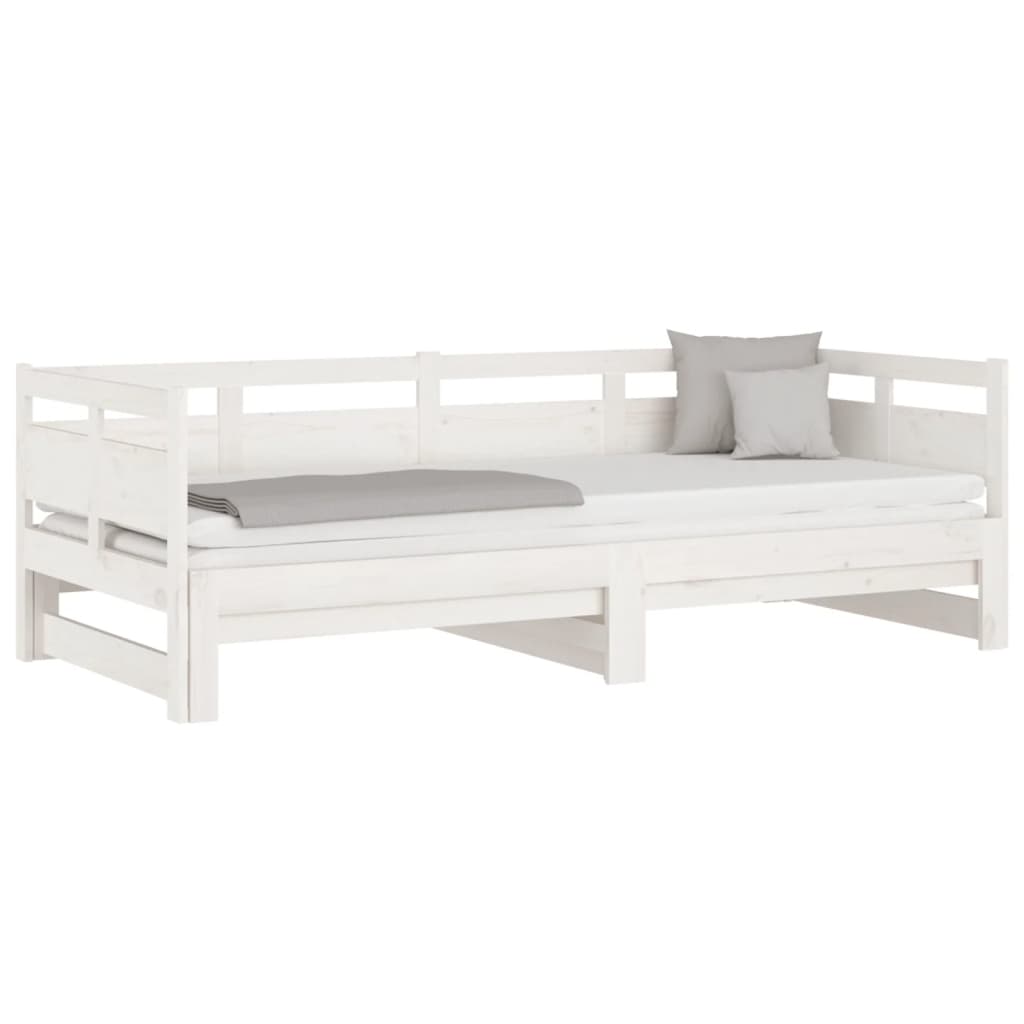  Rozkladacia denná posteľ biela borovicový masív 2x(90x200) cm
