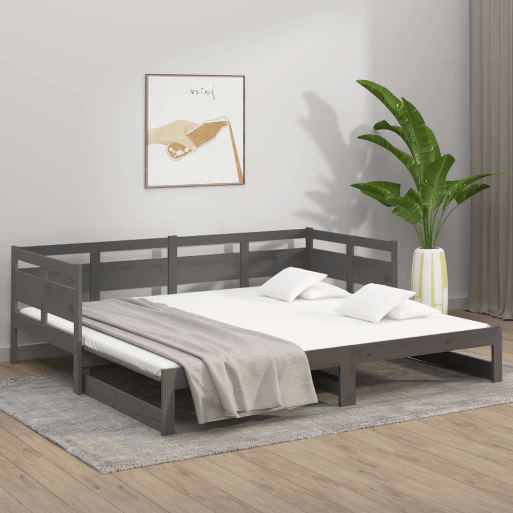 Pull-out Day Bed Grey Solid Wood Pine 2x(90x200) Cm VidaXL 15 width=274