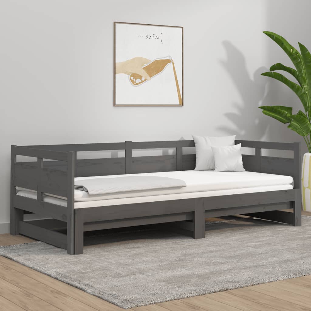 Výsuvná postel šedá masivní borovice 2x (90 x 200) cm