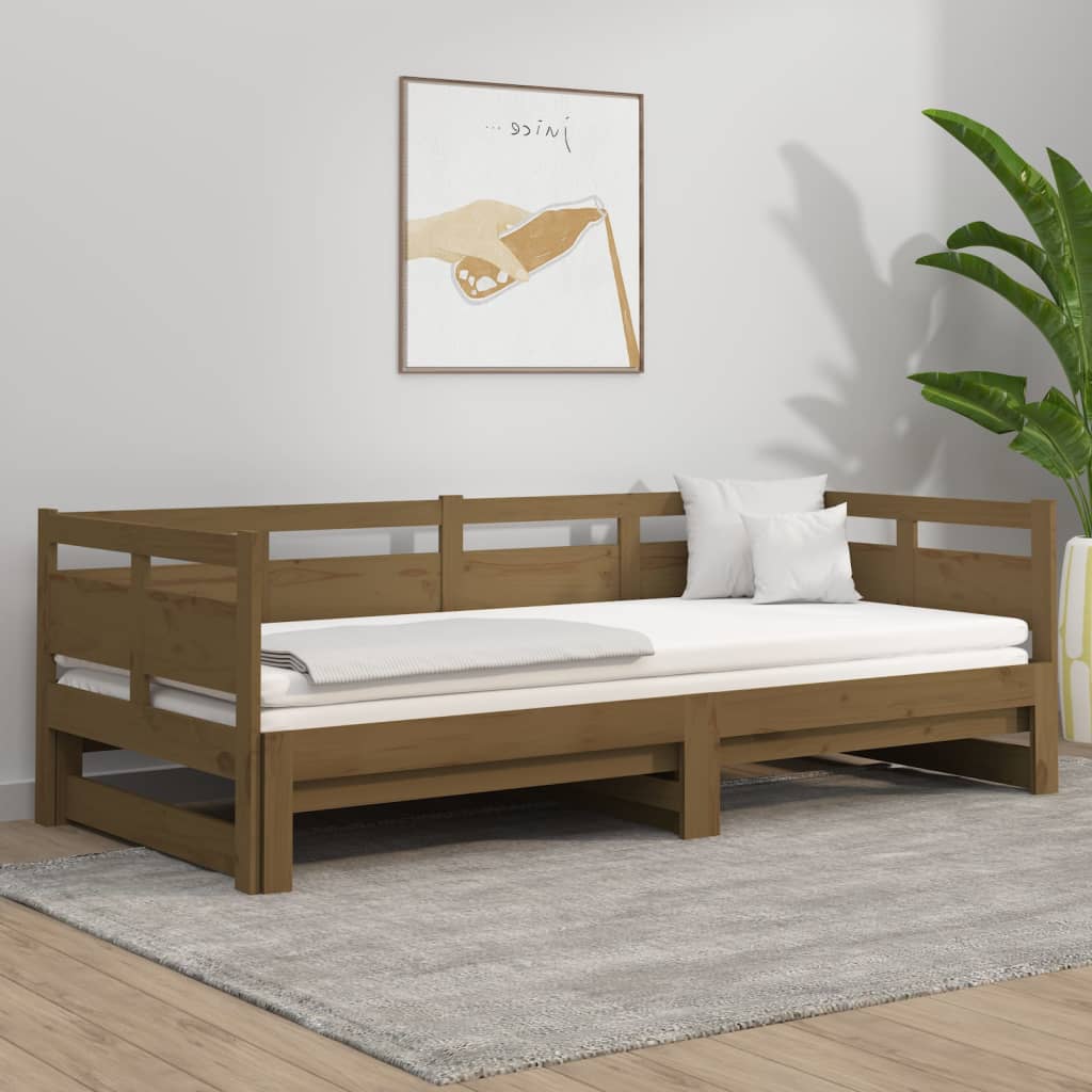 vidaXL daybed med udtræk 2x(80x200) cm massivt fyrretræ gyldenbrun