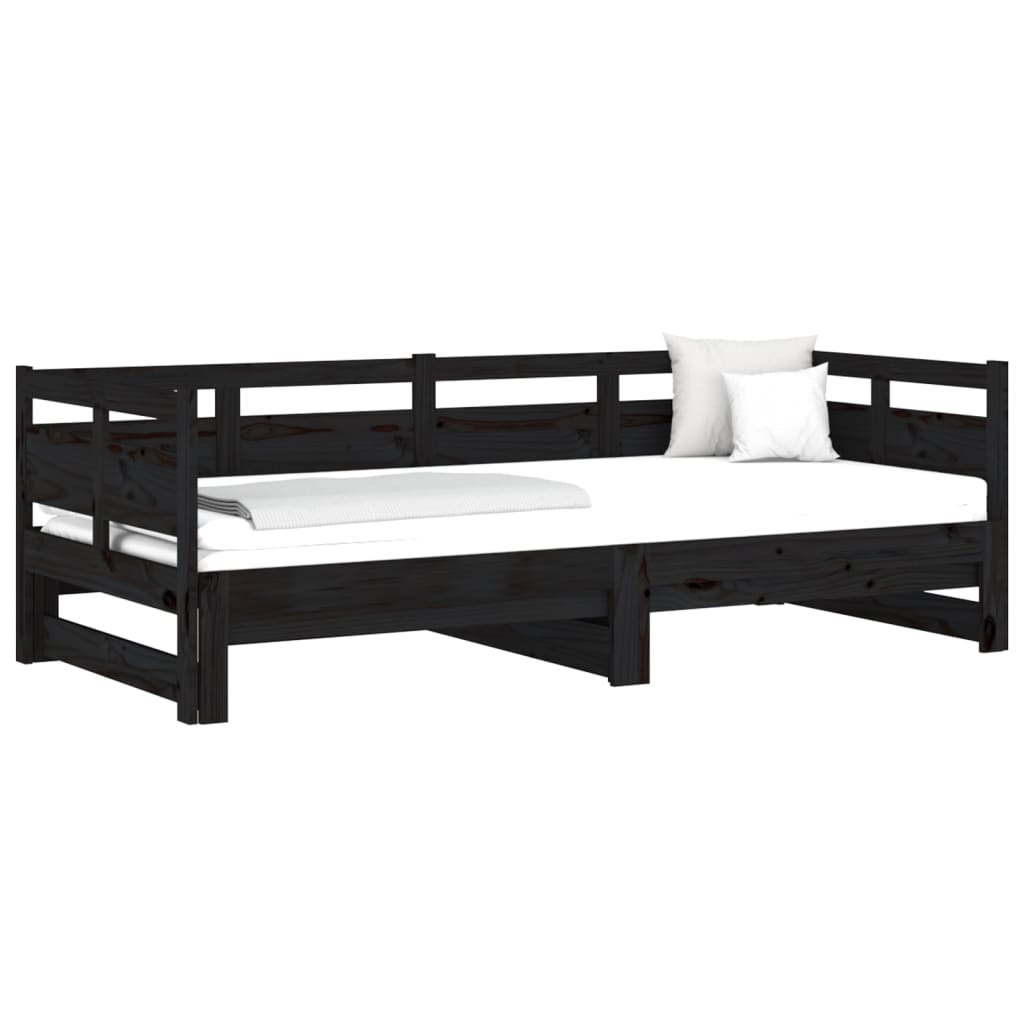 vidaXL Pat de zi extensibil, negru, 2x(80x200) cm, lemn masiv de pin