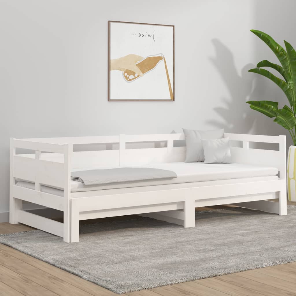 vidaXL daybed med udtræk 2x(90x190) cm massivt fyrretræ hvid