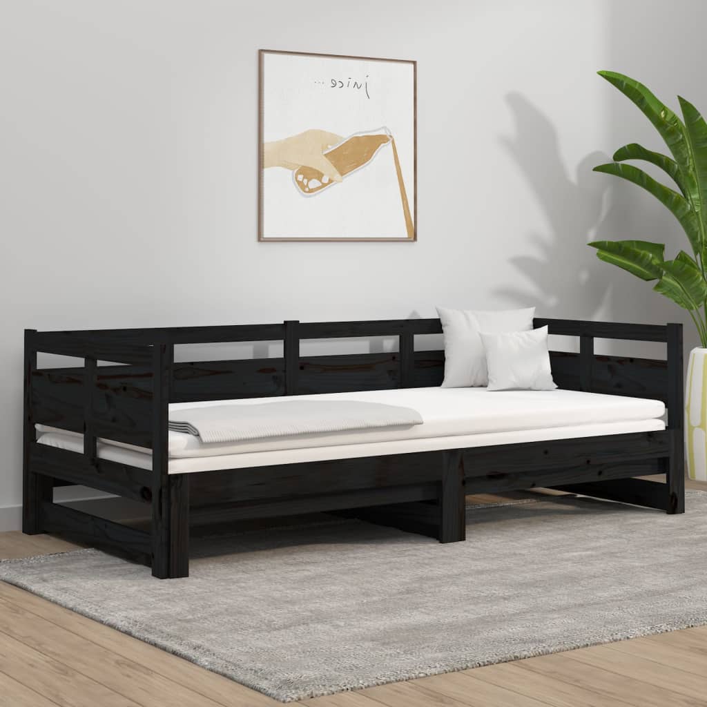 vidaXL daybed med udtræk 2x(90x190) cm massivt fyrretræ sort billede