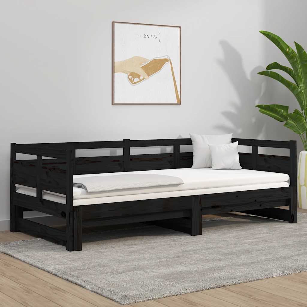 vidaXL daybed med udtræk 2x(90x190) cm massivt fyrretræ sort