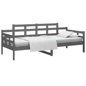 vidaXL Lova, pilkos spalvos, 90x200cm, pu&scaron;ies medienos masyvas