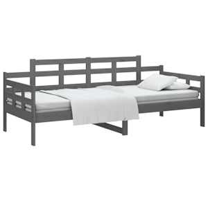 vidaXL Lova, pilkos spalvos, 90x190cm, pu&scaron;ies medienos masyvas