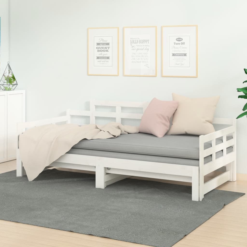 vidaXL ��ko wysuwane, lite drewno sosnowe, bia�e, 2x(90x200) cm