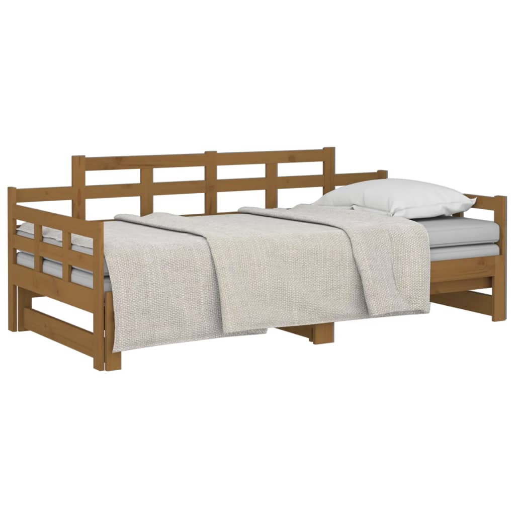 vidaXL Slaapbank uitschuifbaar grenenhout honingbruin 2x(90x200) cm afbeelding