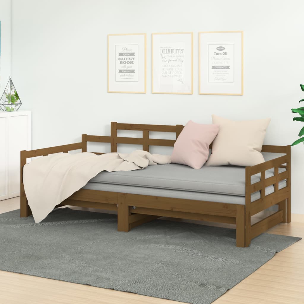 vidaXL daybed med udtræk 2x(90x200) cm massivt fyrretræ gyldenbrun billede
