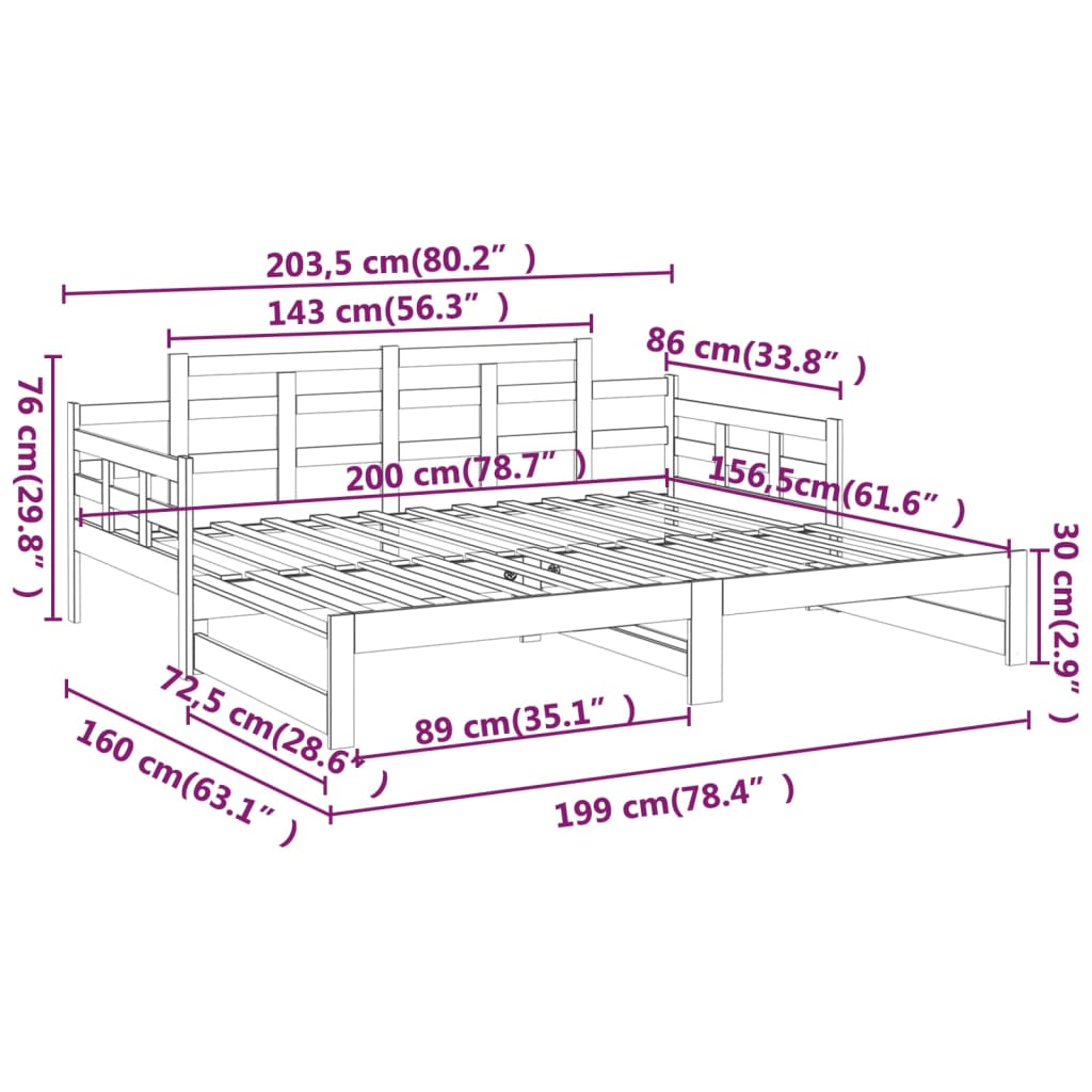 Slaapbank uitschuifbaar massief grenenhout 2x(80x200) cm image 14