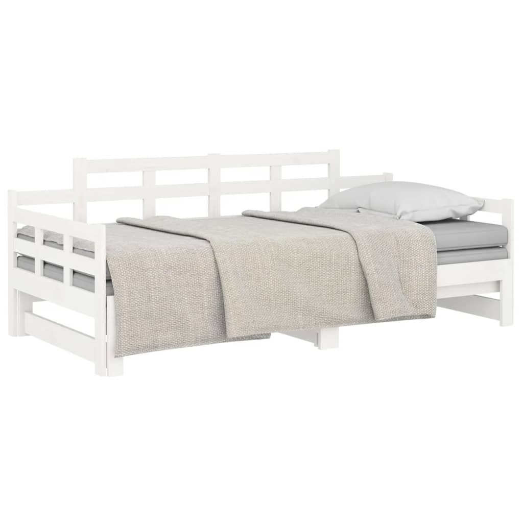  Rozkladacia denná posteľ biela borovicový masív 2x(80x200) cm