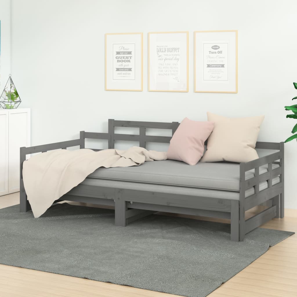 vidaXL daybed med udtræk 2x(80x200) cm massivt fyrretræ grå