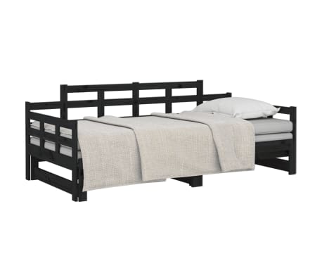 vidaXL Pull-out Day Bed without Mattress Black Solid Wood Pine 2x cm