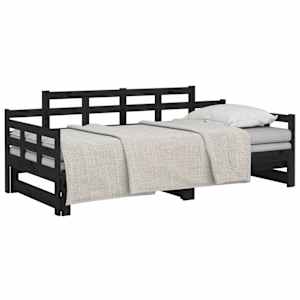 vidaXL Pull-out Day Bed without Mattress Black Solid Wood Pine 2x cm