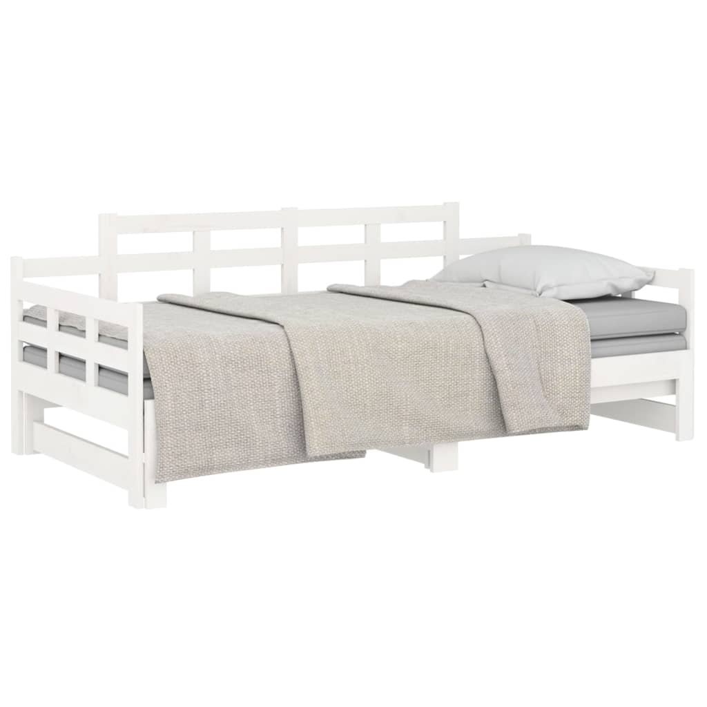 vidaXL Slaapbank uitschuifbaar massief grenenhout wit 2x(90x190) cm afbeelding