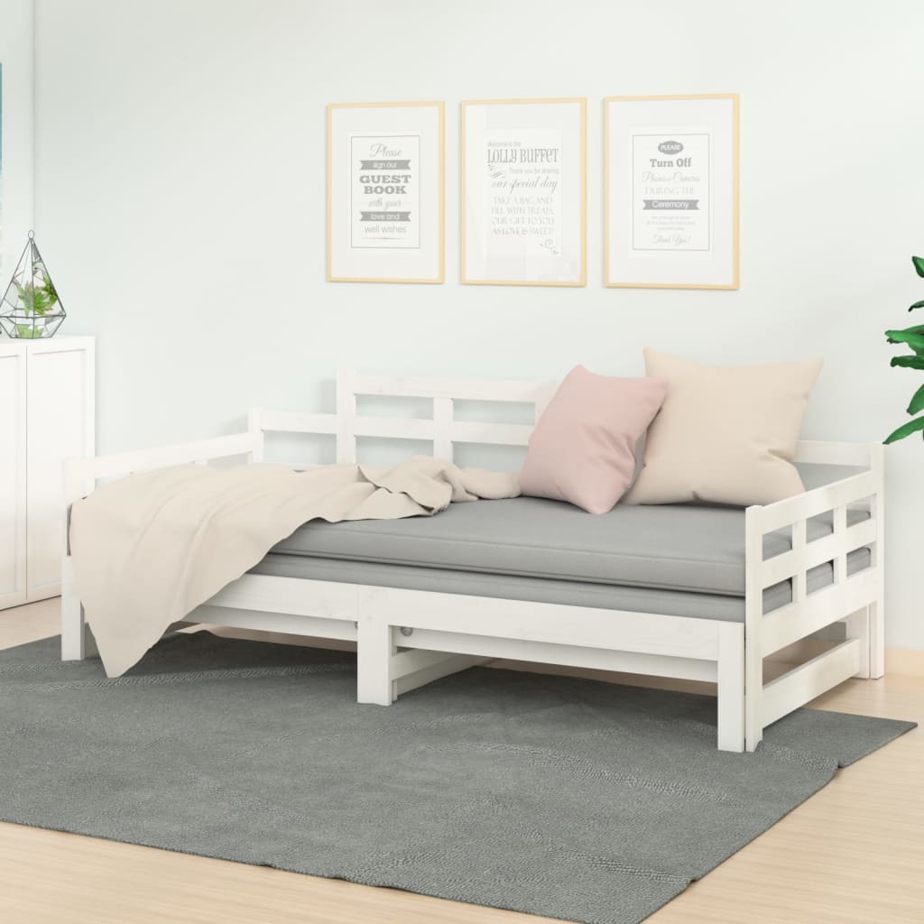 vidaXL ko rozsuwane, biae, lite drewno sosnowe, 2x(90x190) cm