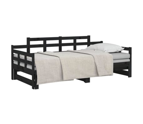 vidaXL Καναπές Κρεβάτι Συρόμενος Μαύρος 2x(90x190) εκ. Μασίφ Πεύκο