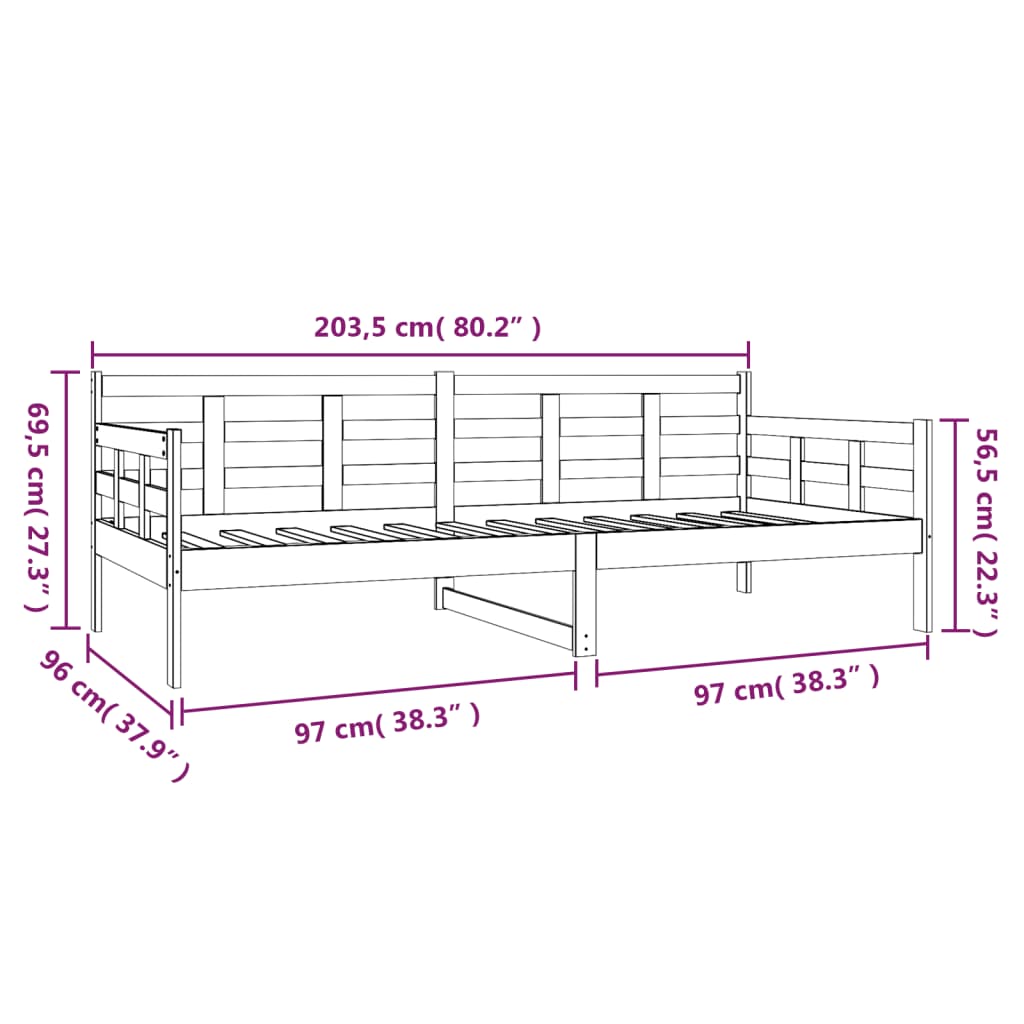 Dnevna postelja siva trdna borovina 90x200 cm