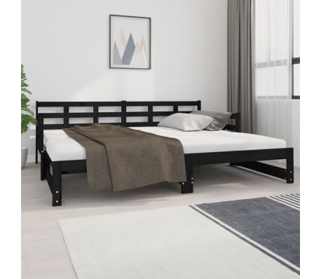 vidaXL daybed med udtr&aelig;k 2x(90x200) cm massivt fyrretr&aelig; sort