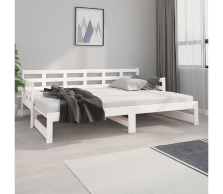 vidaXL Slaapbank uitschuifbaar massief grenenhout wit 2x(80x200) cm