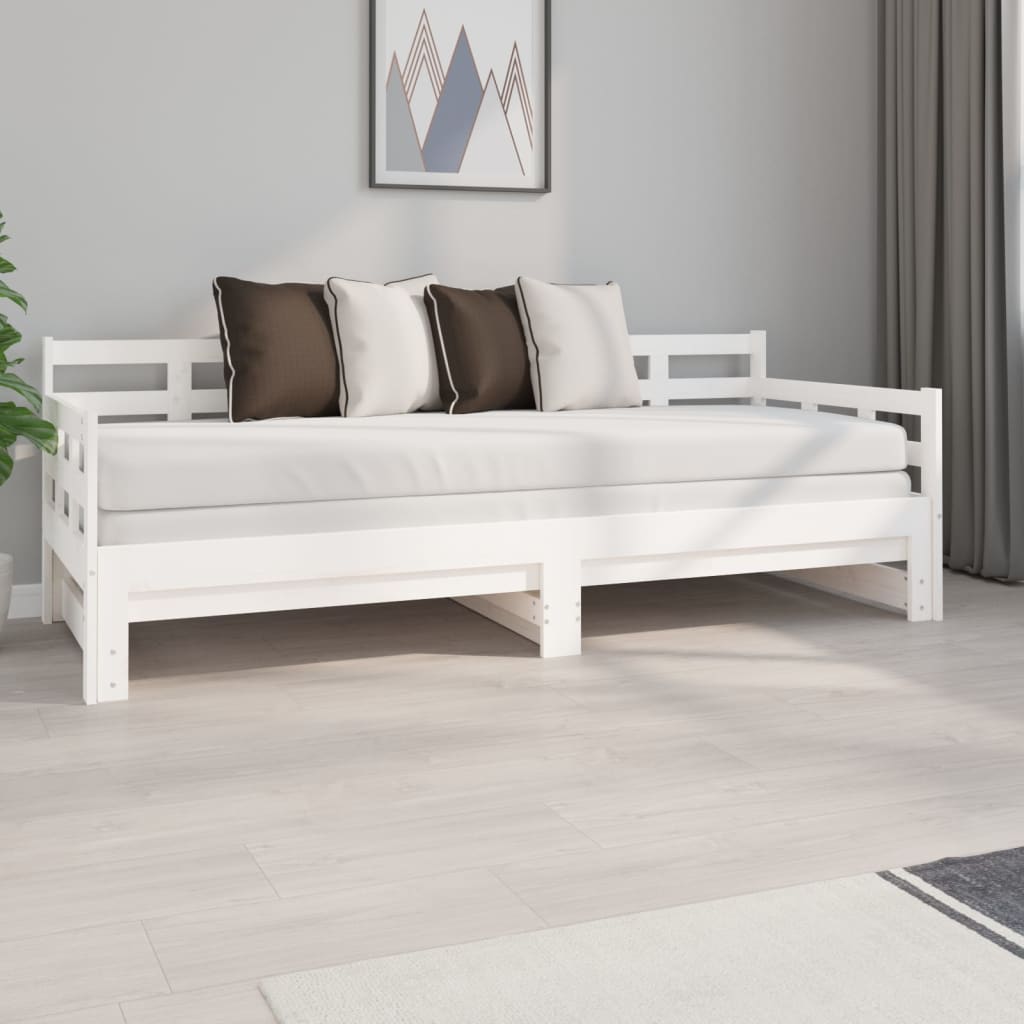 Tagesbett Ausziehbar Weiß Massivholz Kiefer 2x(80×200) cm