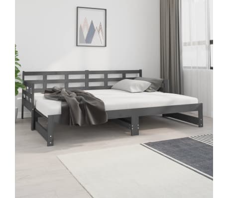 vidaXL daybed med udtræk 2x(80x200) cm massivt fyrretræ grå