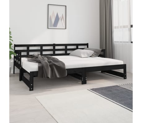 vidaXL Dormeuse Estraibile Nera in Legno Massello di Pino 2x(80x200)cm
