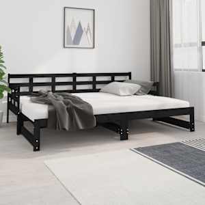 vidaXL Dormeuse Estraibile Nera in Legno Massello di Pino 2x(80x200)cm